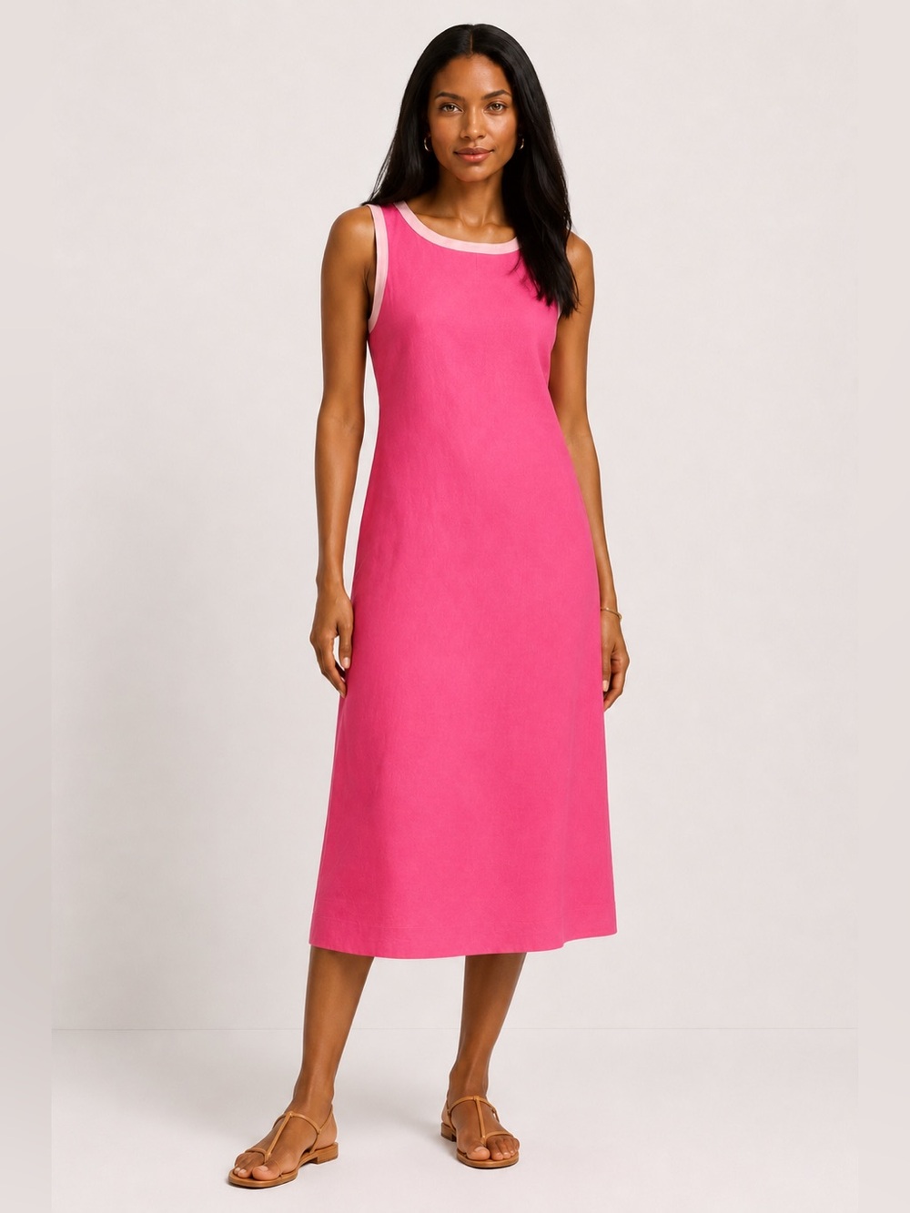 Vintage Talbots Irish Linen Pink Sheath Midi Dress Sleeveless Size 8